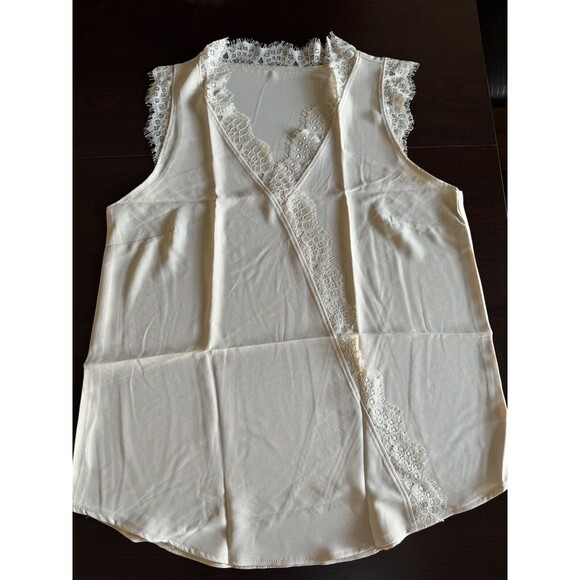 ROSKIKI Women's Solid Sleeveless top Wrap V Neck Lace Trim Cami spring summer - Picture 7 of 8